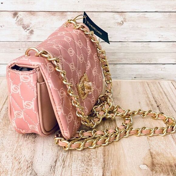 NWT BEBE Gorgeous Pink logo Liv Signature quilted gold chain Crossbody bag main image 11